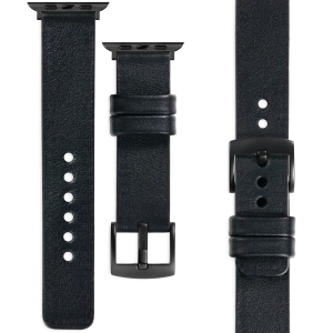 moVear Prestige S1 22mm Lederarmband für Apple Watch 10 / 9 / 8 / 7 / 6 / 5 / 4 / SE (46/45/44mm) & Ultra (49mm) Schwarz [Adapter und Schnalle zur Auswahl]