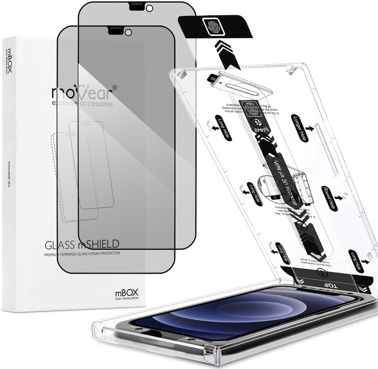 2 Stk. | moVear mBOX GLASS mSHIELD 2.5D MAX privacy für Apple iPhone 12 Pro / 12 (6.1") (Anti-Spionage, mit Applikator)