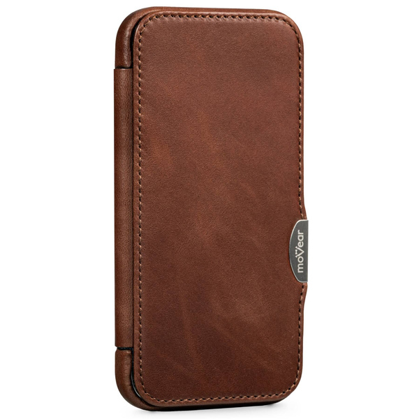 moVear flipSide 4C Leather case for Apple iPhone 15 (6,1") | Natural oiled leather (Dark brown)