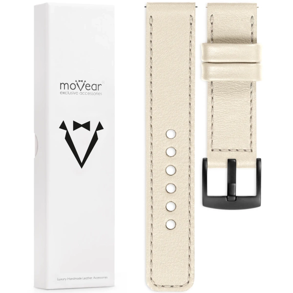 moVear Prestige C1 20mm Nude Lederarmband für Garmin Vivoactive 5/3, Vivomove 3, Venu 2 | Nude Nähte [Größen XS-XXL und Schnalle zur Auswahl]