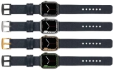 moVear Prestige S1 20mm Lederarmband für Apple Watch 10 / 9 / 8 / 7 / 6 / 5 / 4 / SE (42/41/40mm) Schwarz [Adapter und Schnalle zur Auswahl]