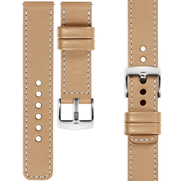 moVear Prestige C1 20mm leather watch strap | Cappuccino, Cappuccino stitching [sizes XS-XXL and buckle to choose from]