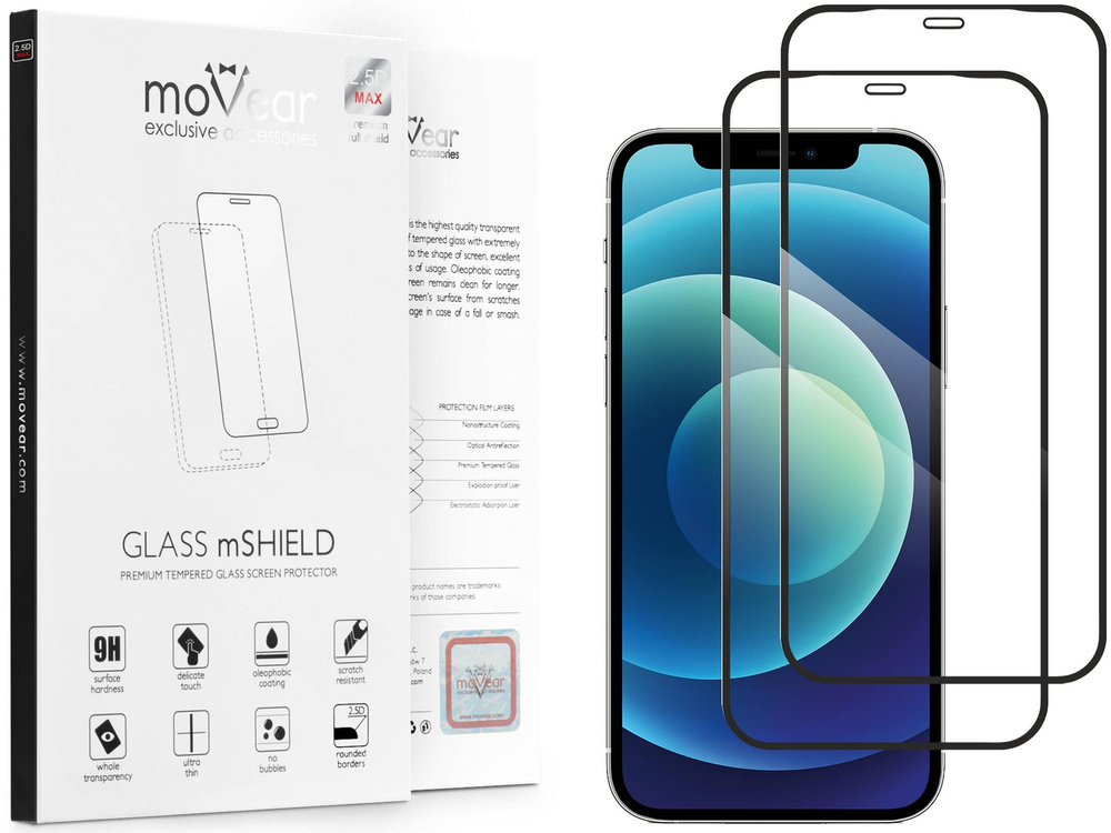 2 Stk. | moVear GLASS mSHIELD 2.5D MAX für Apple iPhone 12 Pro / 12 (6.1") (Handyhülle freundlich)