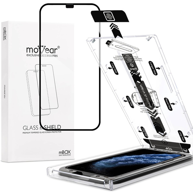 moVear mBOX GLASS mSHIELD 2.5D MAX für Apple iPhone 11 Pro / Xs / X (5.8") (einfache Installation)