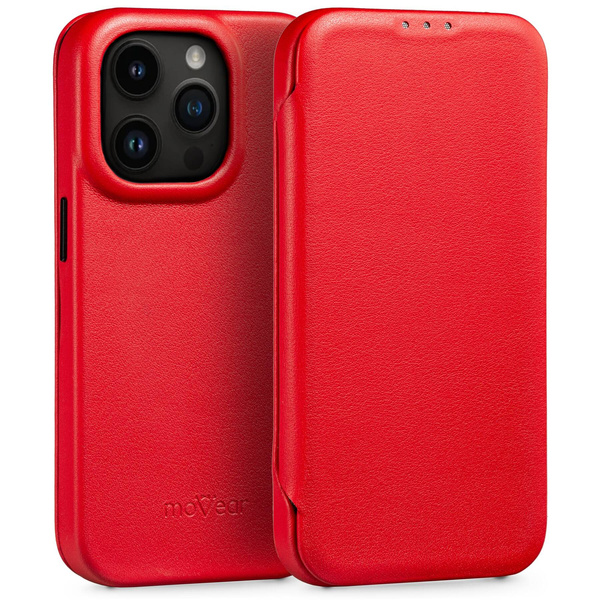 moVear flipSide 4S Leather slim case for Apple iPhone 14 Pro (6.1") | Smooth leather (Red)