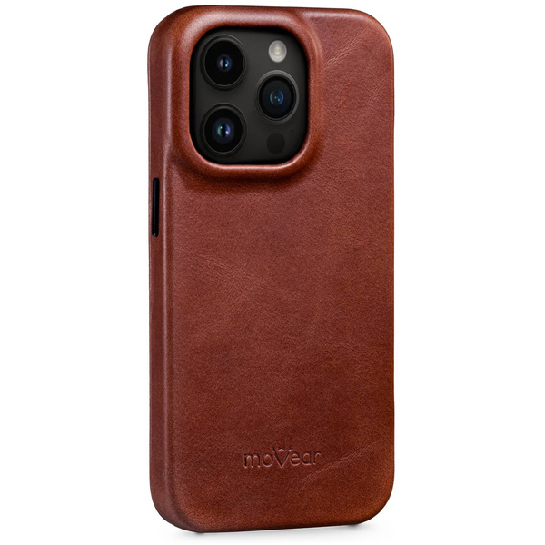 moVear flipSide 4S Leather slim case for Apple iPhone 14 Pro Max (6.7") | Natural oiled leather (Auburn brown)