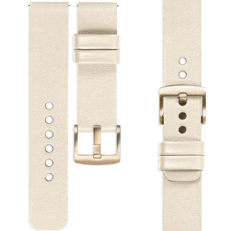 moVear Prestige S1 18mm Lederarmband für Garmin Vivoactive 4S, Venu 3S/2S, Vívomove 3S Nude [Schließe nach Wahl]