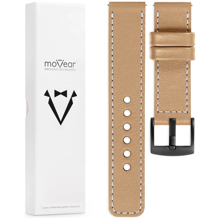 moVear Prestige C1 22mm Cappuccino Leather strap for Huawei Watch 5 4 3 2 1 - GT / Pro / Ultimate (48/46mm) | Cappuccino stitching [sizes XS-XXL and buckle to choose from]