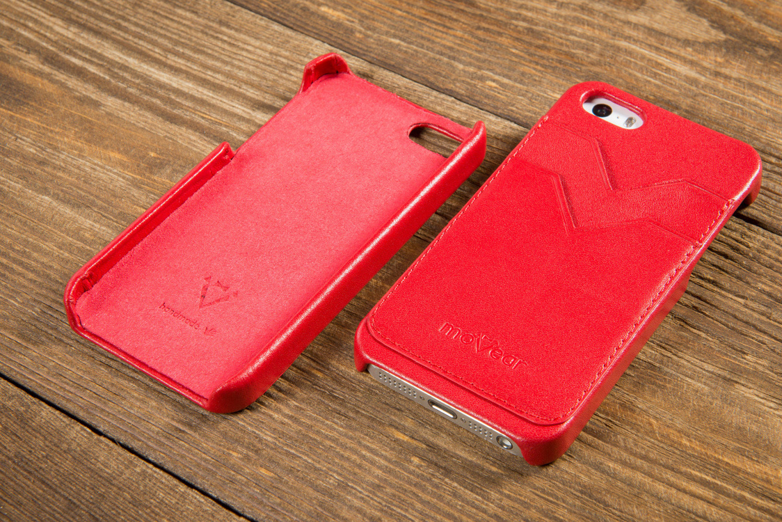 moVear backCover S+ Lederrückseite Cover für Apple iPhone SE / 5s / 5 | Glatte Leder-Hülle, Rot