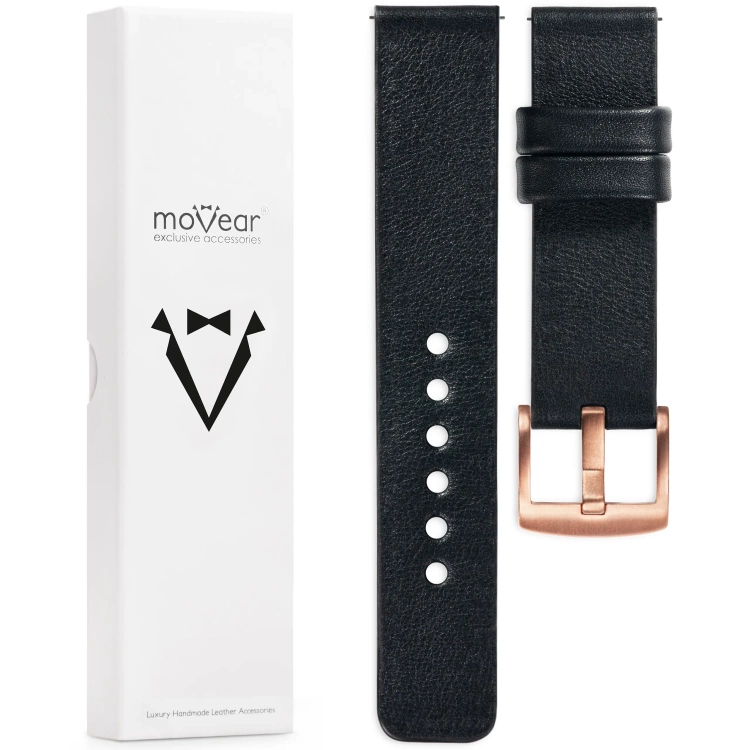 moVear Prestige S1 18mm Lederarmband für Garmin Vivoactive 4S, Venu 3S/2S, Vívomove 3S Schwarz [Schließe nach Wahl]