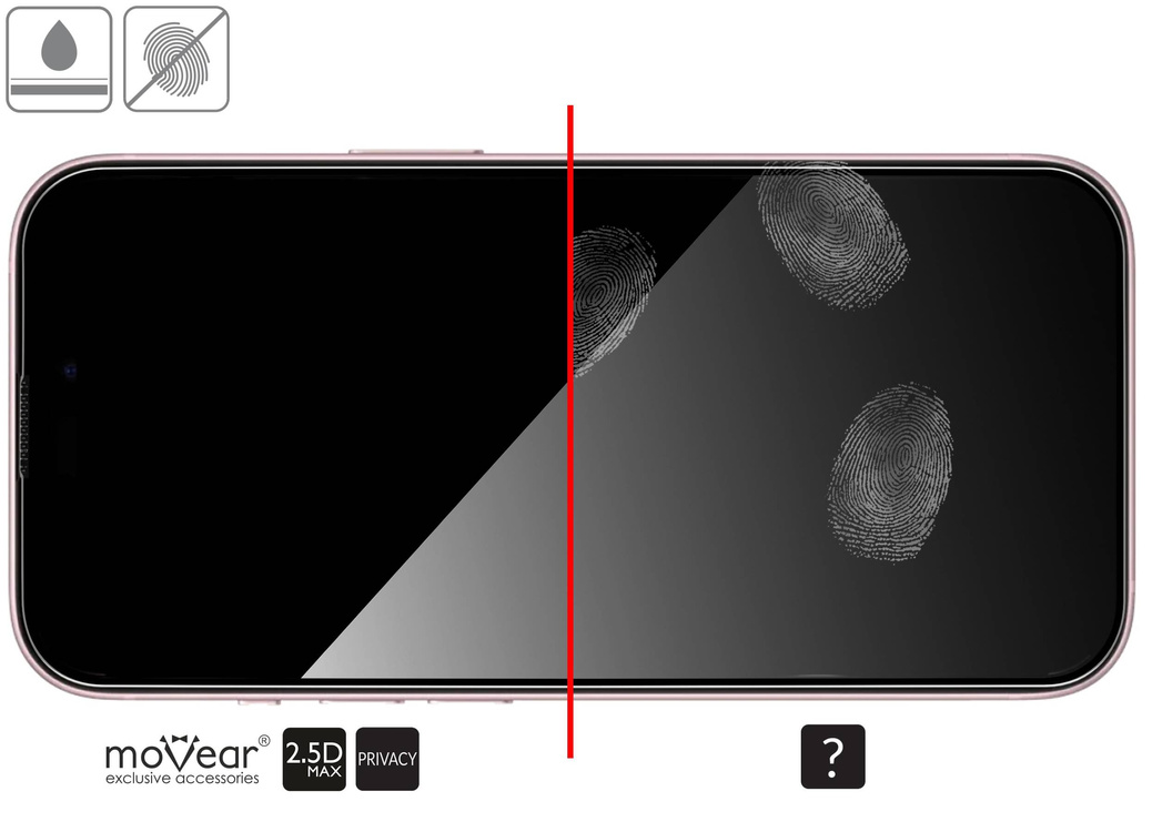 moVear mBOX GLASS mSHIELD 2.5D MAX privacy for Apple iPhone 16 / 15 (6,1") (Anti spy, with Applicator)
