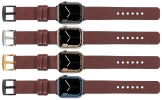 moVear Prestige S1 22mm Lederarmband für Apple Watch 10 / 9 / 8 / 7 / 6 / 5 / 4 / SE (46/45/44mm) & Ultra (49mm) Rotbraun [Adapter und Schnalle zur Auswahl]