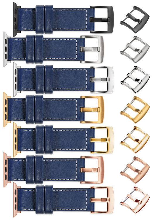 moVear Prestige CW1 20mm Wide leather watch strap with pad for Apple Watch 10 / 9 / 8 / 7 / 6 / 5 / 4 / SE (42/41/40mm) | Navy blue, Navy blue stitching [sizes XS-XXL and buckle to choose from]