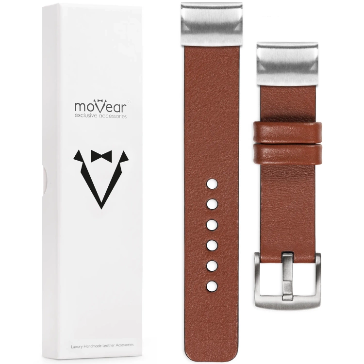 moVear Prestige S1 Lederarmband für Garmin QuickFit 20mm (Fenix / Instinct - 43/42/40mm) Braun [Schließe nach Wahl]