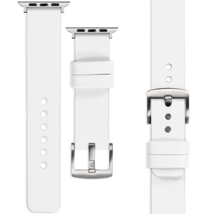 moVear Prestige S1 20mm Lederarmband für Apple Watch 10 / 9 / 8 / 7 / 6 / 5 / 4 / SE (42/41/40mm) Weiß [Adapter und Schnalle zur Auswahl]