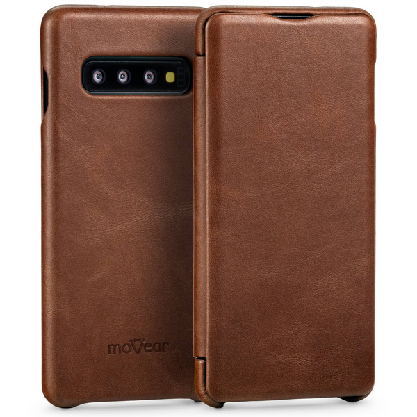 moVear flipSide S Leather slim case for Samsung Galaxy S10 (6.1") | Smooth leather (Dark brown)