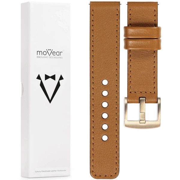 moVear Prestige C1 18mm Light brown Leather strap for Huawei Watch GT 5 4 / Pro (42/41mm) | Light brown stitching [sizes XS-XXL and buckle to choose from]