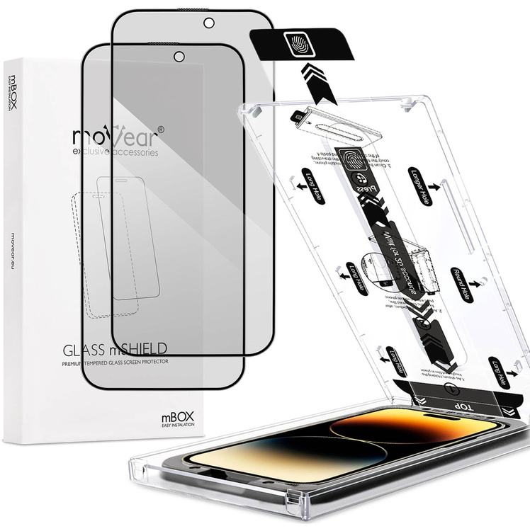 2 Stk. | moVear mBOX GLASS mSHIELD 2.5D MAX privacy für Apple iPhone 14 Pro (6.1") (Anti-Spionage, mit Applikator)