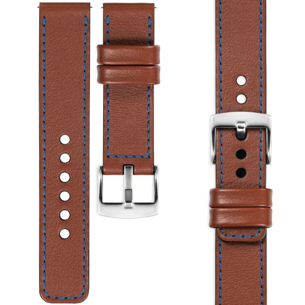 moVear Prestige C1 26mm Uhrenarmband aus Leder | Braun, Braun Nähte [Größen XS-XXL und Schnalle zur Auswahl]