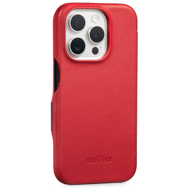 moVear flipSide 4C Leder Handyhülle für Apple iPhone 15 Pro (6.1") | Glattleder (Rot)