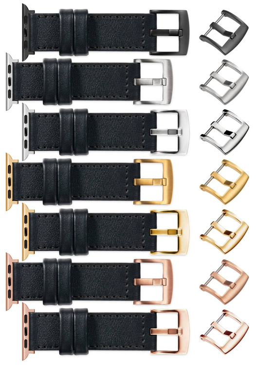 moVear Prestige CW1 24mm Breites Lederarmband mit Polster für Apple Watch 10 / 9 / 8 / 7 / 6 / 5 / 4 / SE (46/45/44mm) & Ultra (49mm) | Schwarz, Schwarz Nähte [Größen XS-XXL und Schnalle zur Auswahl]