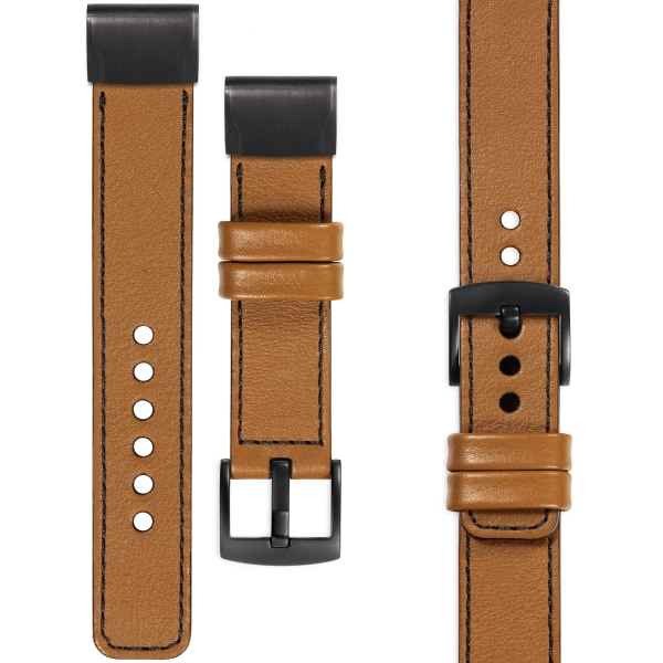 moVear Prestige C1 Leather strap for Garmin QuickFit 26mm (Fenix / Epix / Quatix / Tactix / Enduro - 51mm) Light brown, Light brown stitching [sizes XS-XXL and buckle to choose from]