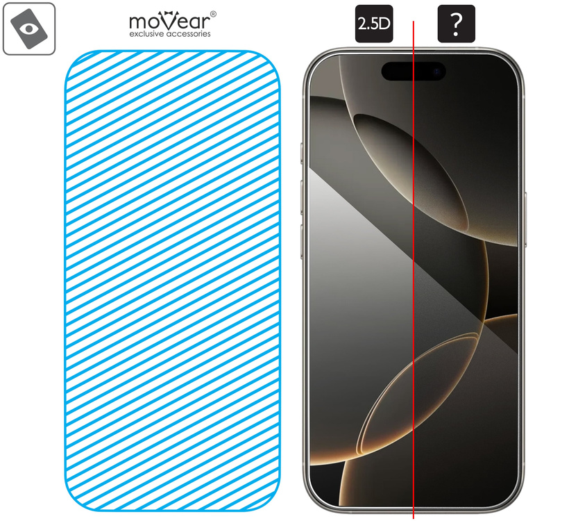 moVear mBOX GLASS mSHIELD 2.5D for Apple iPhone 17 Pro / 17 / 16 Pro (6.3") (easy installation)