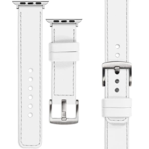 moVear Prestige C1 22mm Weiß Lederarmband für Apple Watch 10 / 9 / 8 / 7 / 6 / 5 / 4 / SE (42/41/40mm) | Weiß Nähte [Größen XS-XXL und Schnalle zur Auswahl]