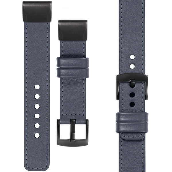 moVear Prestige C1 Leather strap for Garmin QuickFit 22mm (Fenix / Forerunner / Epix / Instinct / Enduro / Quatix / MARQ - 47/45mm) Steel gray, Steel gray stitching [sizes XS-XXL and buckle to choose from]