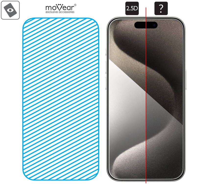 moVear mBOX GLASS mSHIELD 2.5D für Apple iPhone 16 / 15 / 15 Pro (6.1") (einfache Installation)