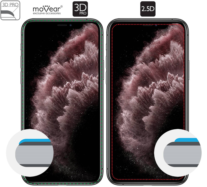 2 pcs. | moVear GLASS mSHIELD 3D PRO for Apple iPhone 11 Pro Max / Xs Max (6.5") (full screen protection)
