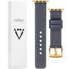 moVear Prestige C1 22mm Stahlgrau Lederarmband für Apple Watch 10 / 9 / 8 / 7 / 6 / 5 / 4 / SE (42/41/40mm) | Stahlgrau Nähte [Größen XS-XXL und Schnalle zur Auswahl]
