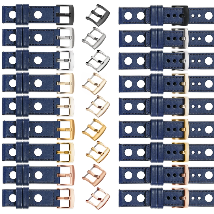 moVear Prestige R1 24mm Uhrenarmband aus Leder | Navy blau, Navy blau Nähte [Größen XS-XXL und Schnalle zur Auswahl]