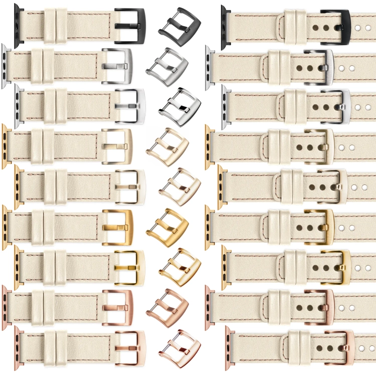 moVear Prestige C1 20mm Nude Lederarmband für Apple Watch 10 / 9 / 8 / 7 / 6 / 5 / 4 / SE (42/41/40mm) | Nude Nähte [Größen XS-XXL und Schnalle zur Auswahl]
