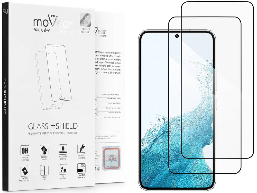 2 pcs. | moVear GLASS mSHIELD 2.5D MAX for Samsung Galaxy S22 (6.1") (case friendly)