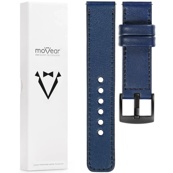 moVear Prestige C1 20mm Navy blue Leather strap for Samsung Galaxy Watch 7 / 6 / 5 / 4 / 3 & Pro / FE / Classic / Active | Navy blue stitching [sizes XS-XXL and buckle to choose from]