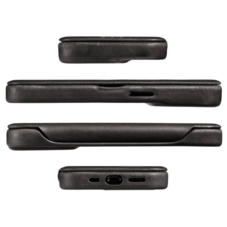 moVear flipSide 4S Ledertasche für Apple iPhone 14 Pro (6.1") | Glatte Leder, Handy Hülle book type (Schwarz)