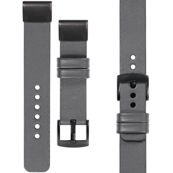 moVear Prestige S1 Lederarmband für Garmin QuickFit 22mm (Fenix / Forerunner / Epix / Instinct / Enduro / Quatix / MARQ - 47/45mm) Grau [Schließe nach Wahl]