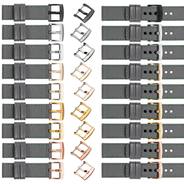 moVear Prestige C1 18mm leather watch strap | Gray, Gray stitching [sizes XS-XXL and buckle to choose from]