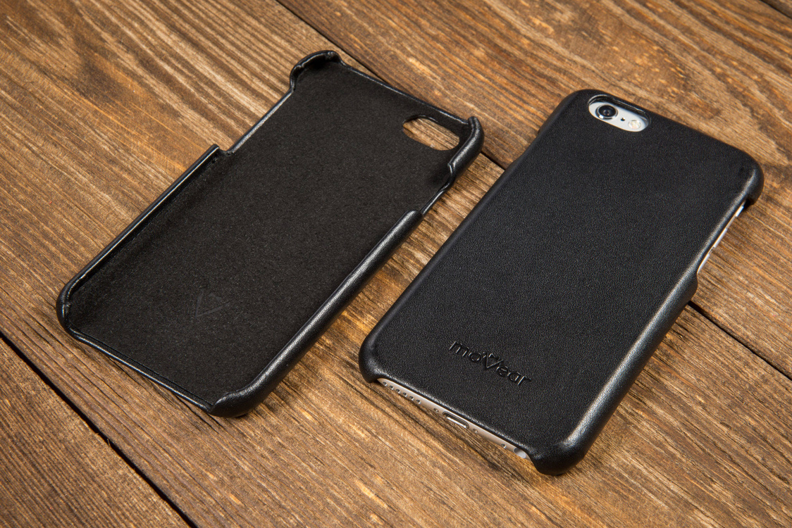 moVear backCover S Lederrückseite Cover für Apple iPhone 6 / 6s | Glatte Leder-Hülle, Schwarz