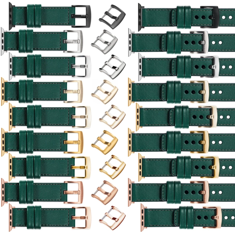 moVear Prestige C1 22mm Flaschengrün Lederarmband für Apple Watch 10 / 9 / 8 / 7 / 6 / 5 / 4 / SE (42/41/40mm) | Flaschengrün Nähte [Größen XS-XXL und Schnalle zur Auswahl]