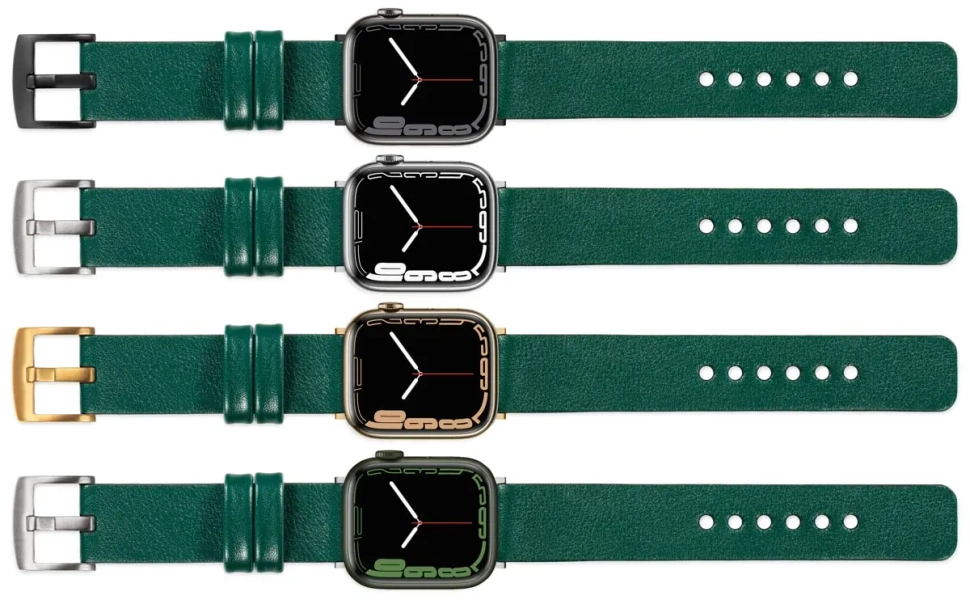 moVear Prestige S1 20mm Leather strap for Apple Watch 10 / 9 / 8 / 7 / 6 / 5 / 4 / SE (46/45/44mm) & Ultra (49mm) Bottle green [adapter and buckle to choose from]