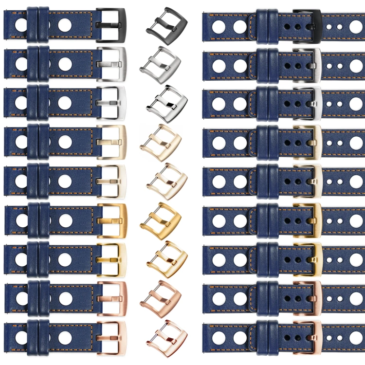 moVear Prestige R1 18mm leather watch strap | Navy blue, Navy blue stitching [sizes XS-XXL and buckle to choose from]