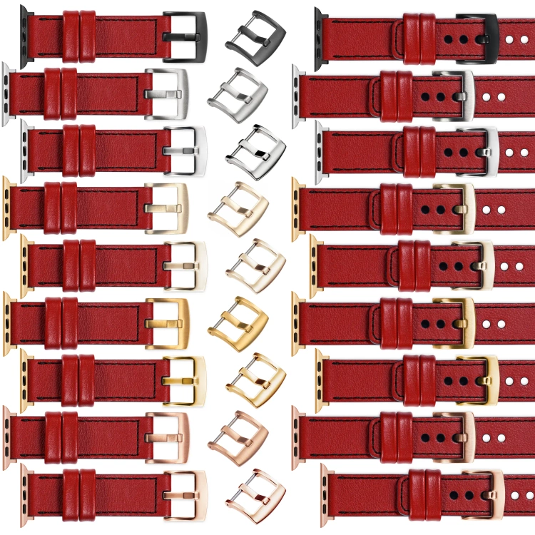 moVear Prestige C1 24mm Scarlet red Leather strap for Apple Watch 10 / 9 / 8 / 7 / 6 / 5 / 4 / SE (46/45/44mm) & Ultra (49mm) | Scarlet red stitching [sizes XS-XXL and buckle to choose from]