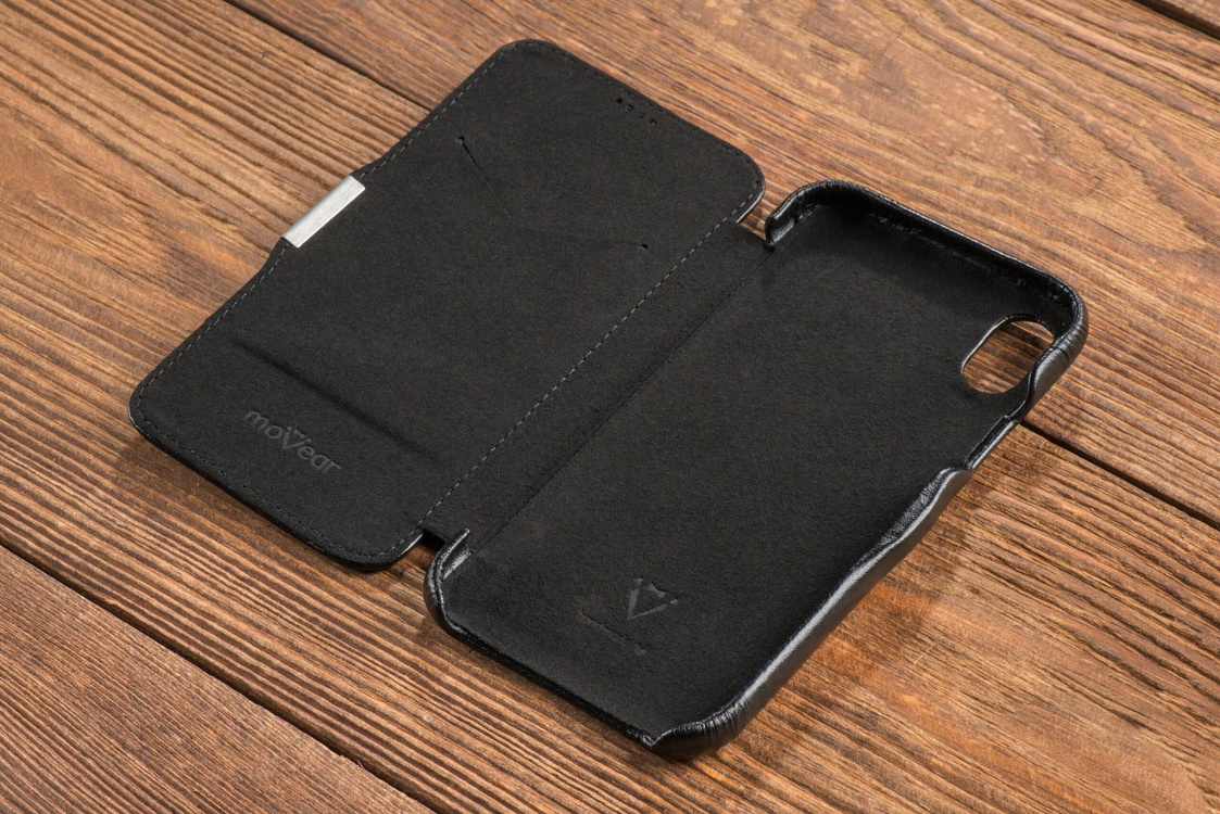 moVear flipSide C Leder Handyhülle für Apple iPhone Xr (6.1") | Glattleder (Schwarz)