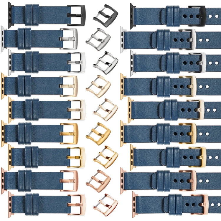 moVear Prestige S1 22mm Lederarmband für Apple Watch 10 / 9 / 8 / 7 / 6 / 5 / 4 / SE (42/41/40mm) Blaue Jeans [Adapter und Schnalle zur Auswahl]