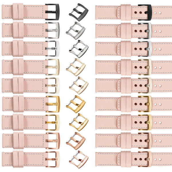 moVear Prestige C1 18mm leather watch strap | Flesh pink, Flesh pink stitching [sizes XS-XXL and buckle to choose from]