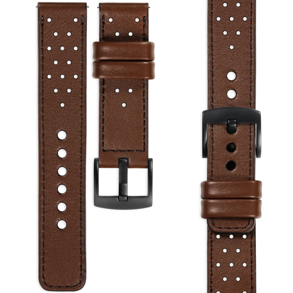 moVear Prestige R2 20mm Dark brown Leather strap for Garmin Vivoactive 5/3, Vivomove 3, Venu 2 | Dark brown stitching [sizes XS-XXL and buckle to choose from]