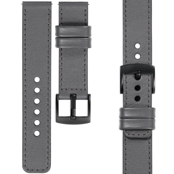 moVear Prestige C1 18mm Grau Lederarmband für Garmin Vivoactive 4S, Venu 3S/2S, Vívomove 3S | Grau Nähte [Größen XS-XXL und Schnalle zur Auswahl]