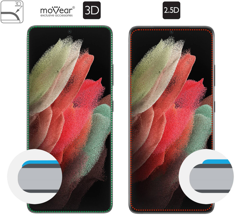 2 pcs. | moVear GLASS mSHIELD 3D for Samsung Galaxy S21 Ultra (6.8") (full screen protection)